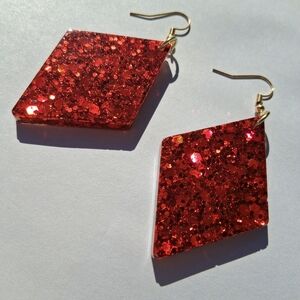 Hand Crafted Red Glitter Earrings